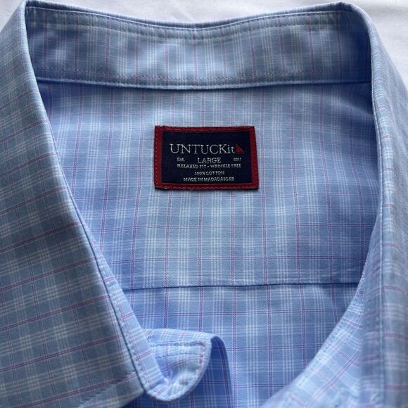 Set of 2 Blue Plaid Untuckit Long Sleeve Button Up Shirt Mens L - Picture 10 of 14